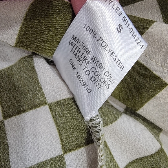 Pretty Garbage Green and White Checkered Shirt Women's Size S Button Up Blouse - Picture 13 of 14